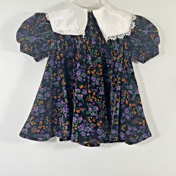 Vtg Sneak Preview Dress Kids 2T Velvet Daisy Peter Pan Holiday Cottagecore - Picture 3 of 7